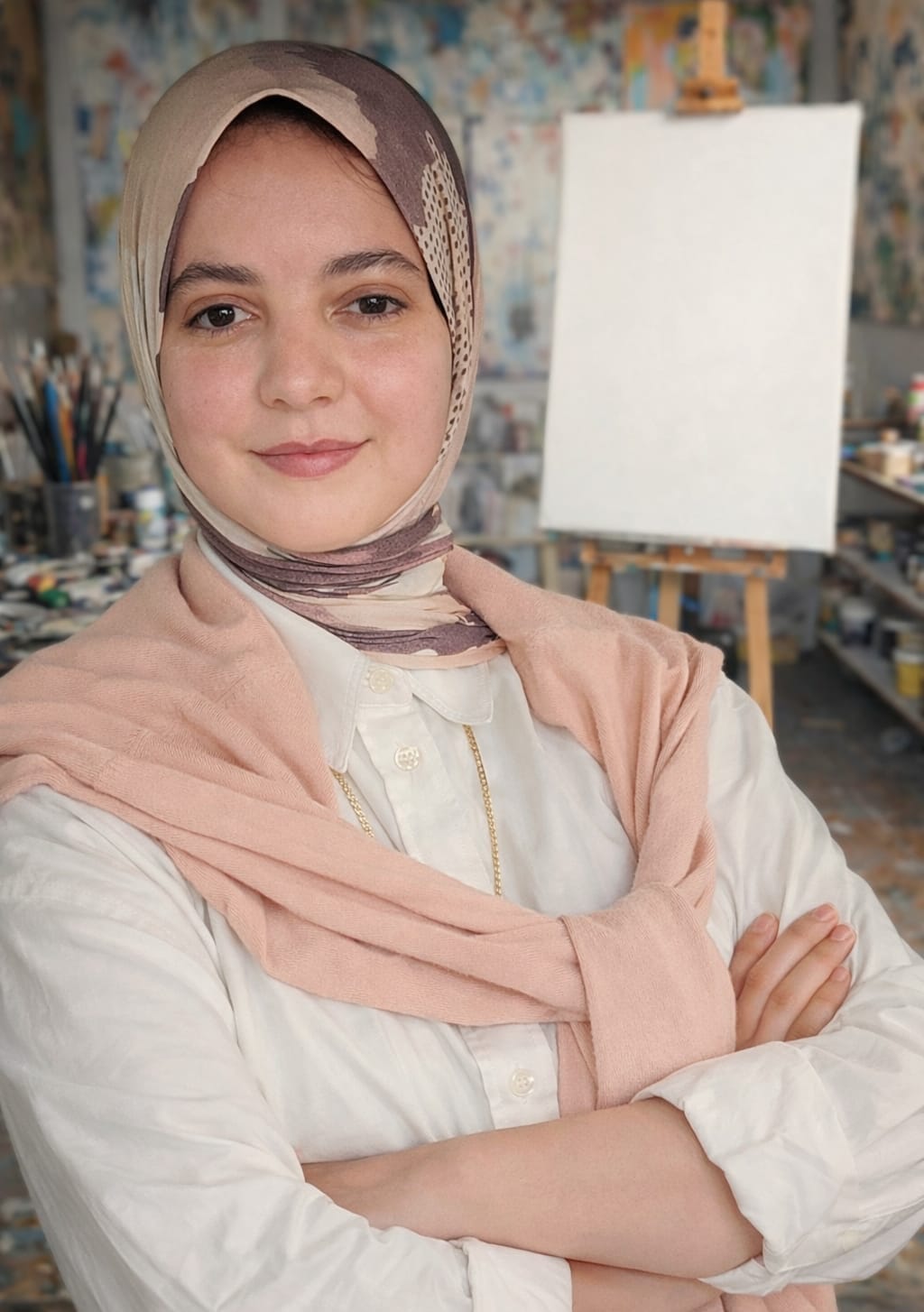 Zineb dans son atelier de peinture